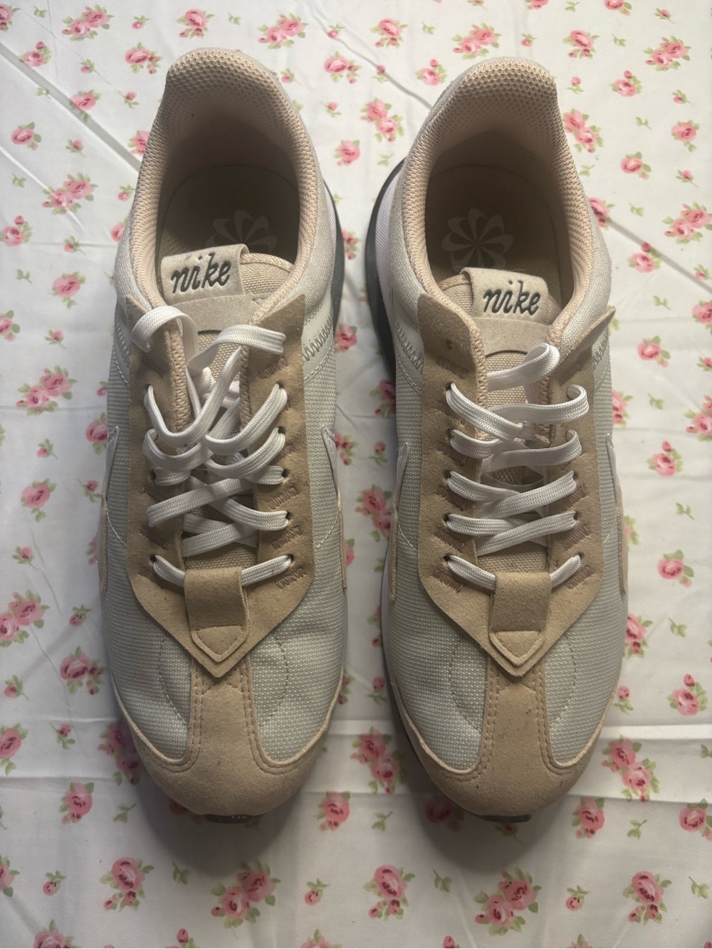 Nike Beige and White Casual Retro Sneakers